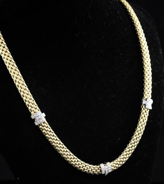 A stylish Italian 18ct gold and diamond necklace by Fope, 15in.